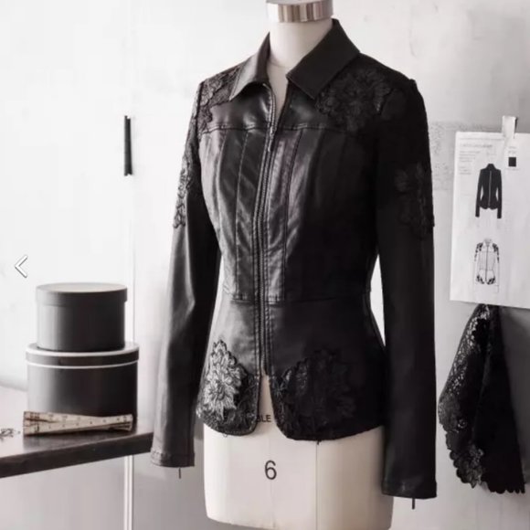 White House Black Market Jackets & Coats Whbm Nwt Coated Denim Lace